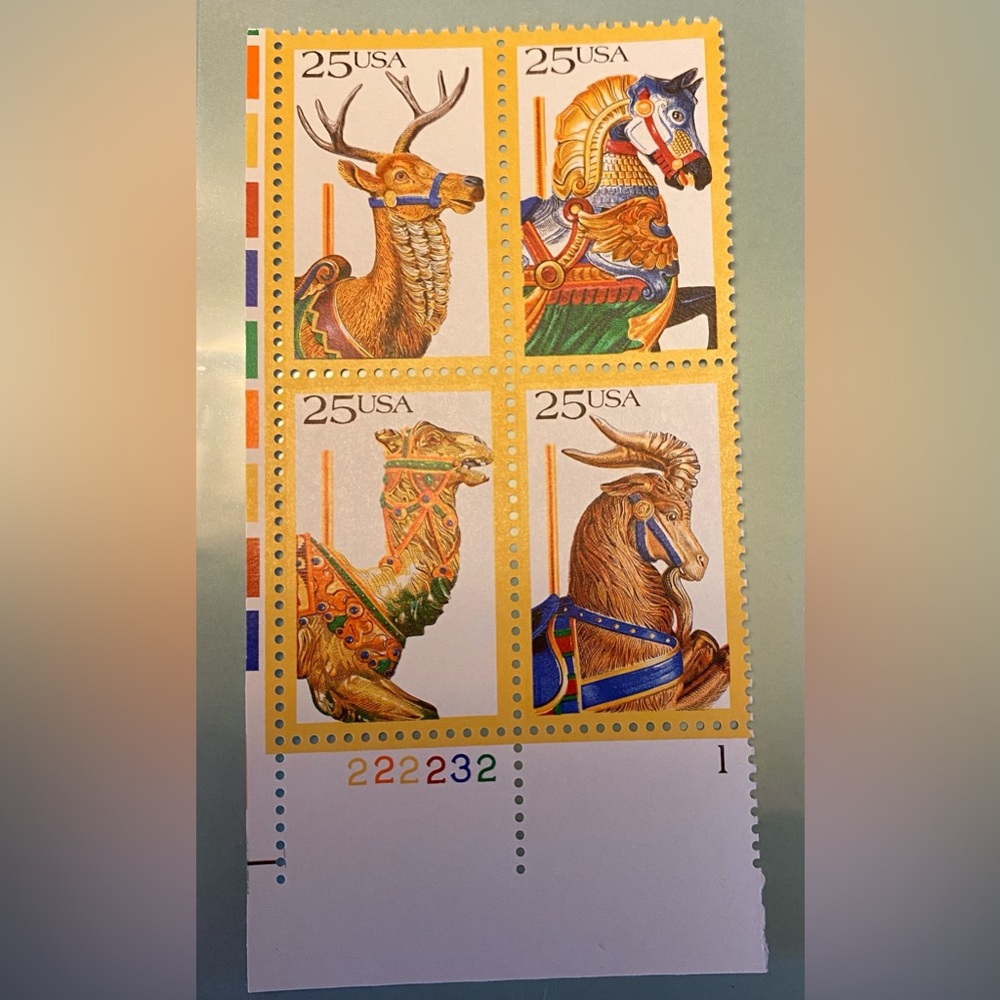 Vintage Postage US Scott #2390-93, Block of Four 1988 Carousel 25c VF MNH